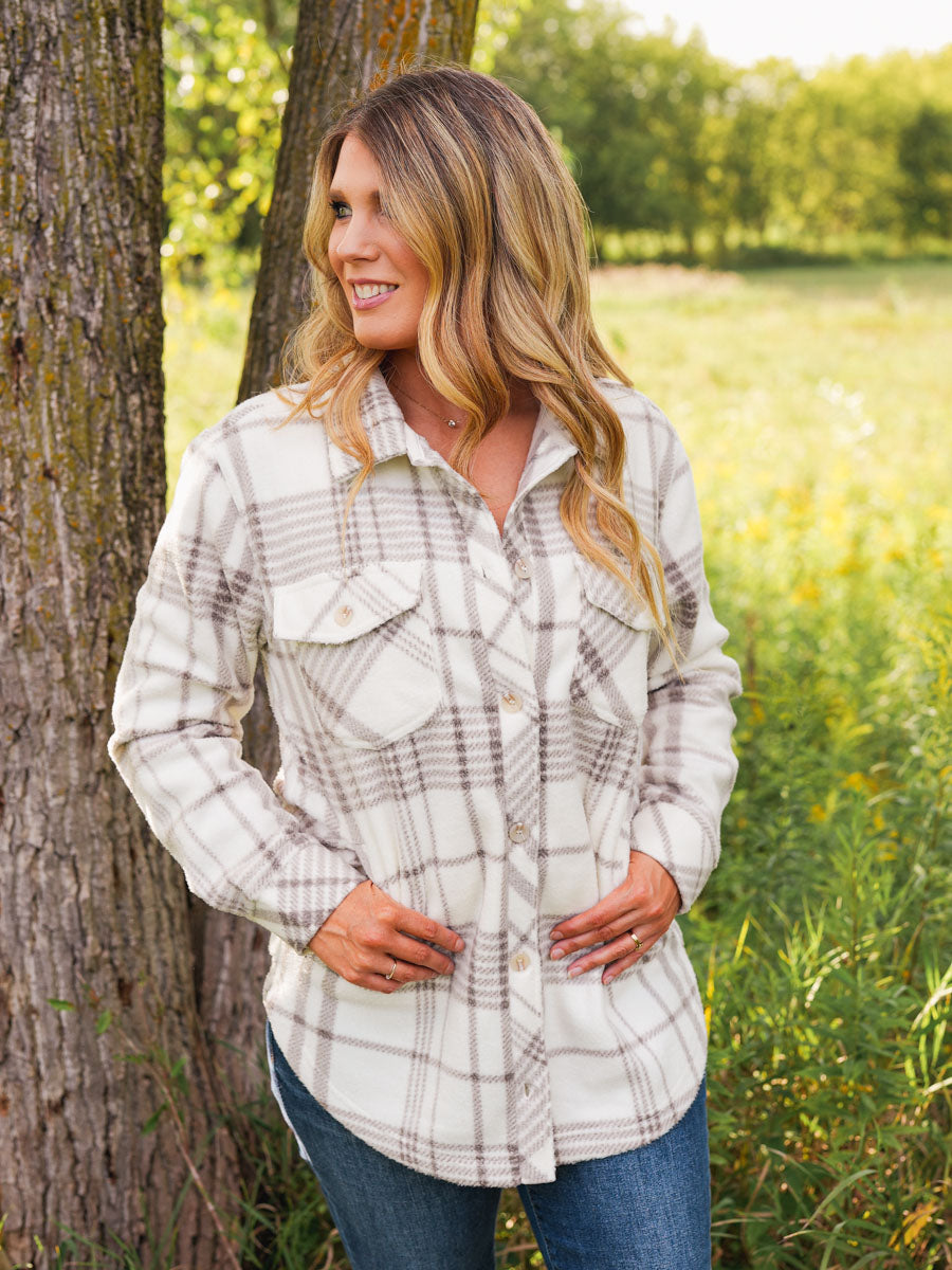 Thread and Supply Tullis Jacket - Coconut Ash | Plaid Fleece Shacket
