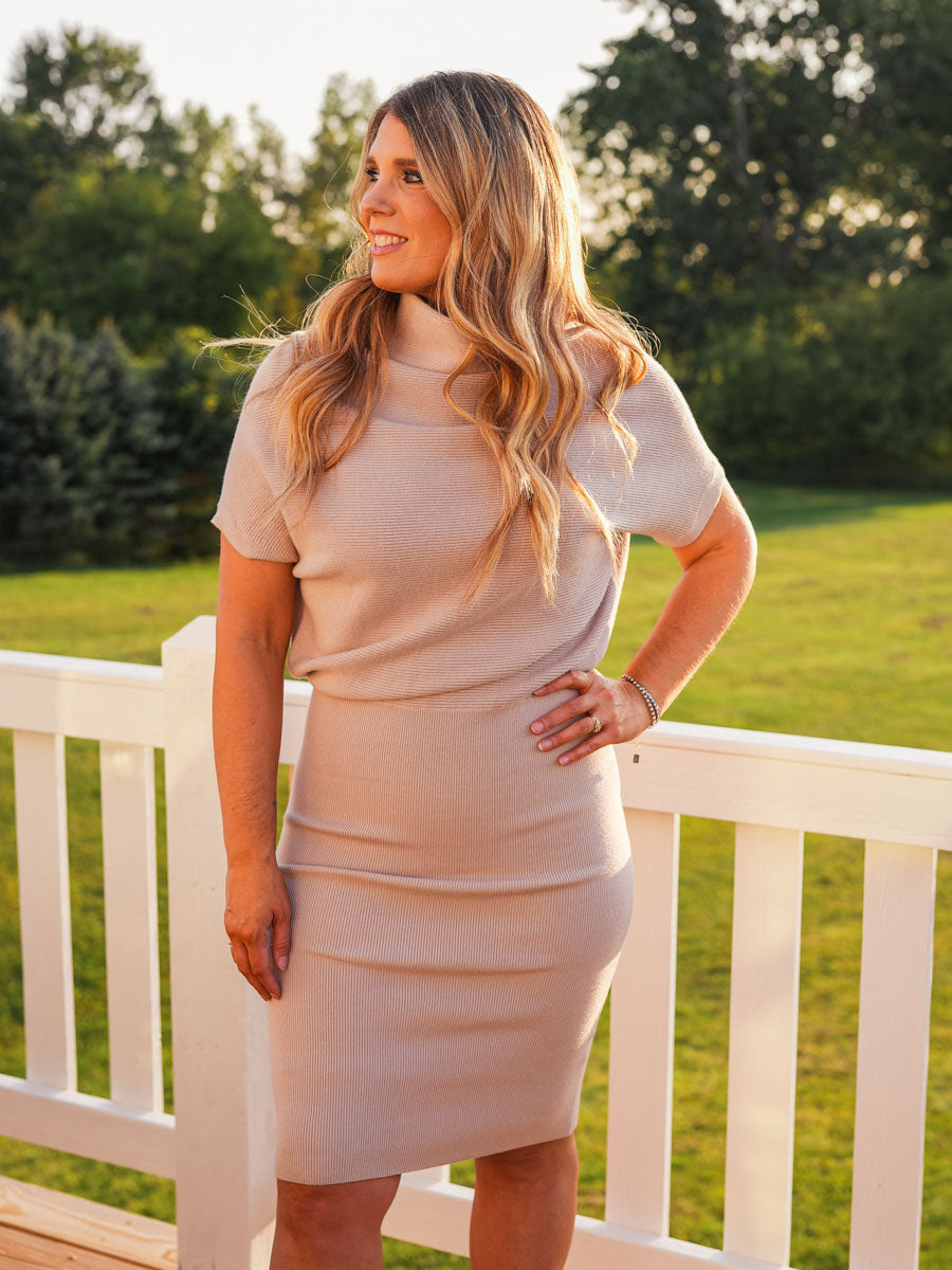 dolman sleeve knit dress Khaki Belted Dolman Sleeve Sweater Dress