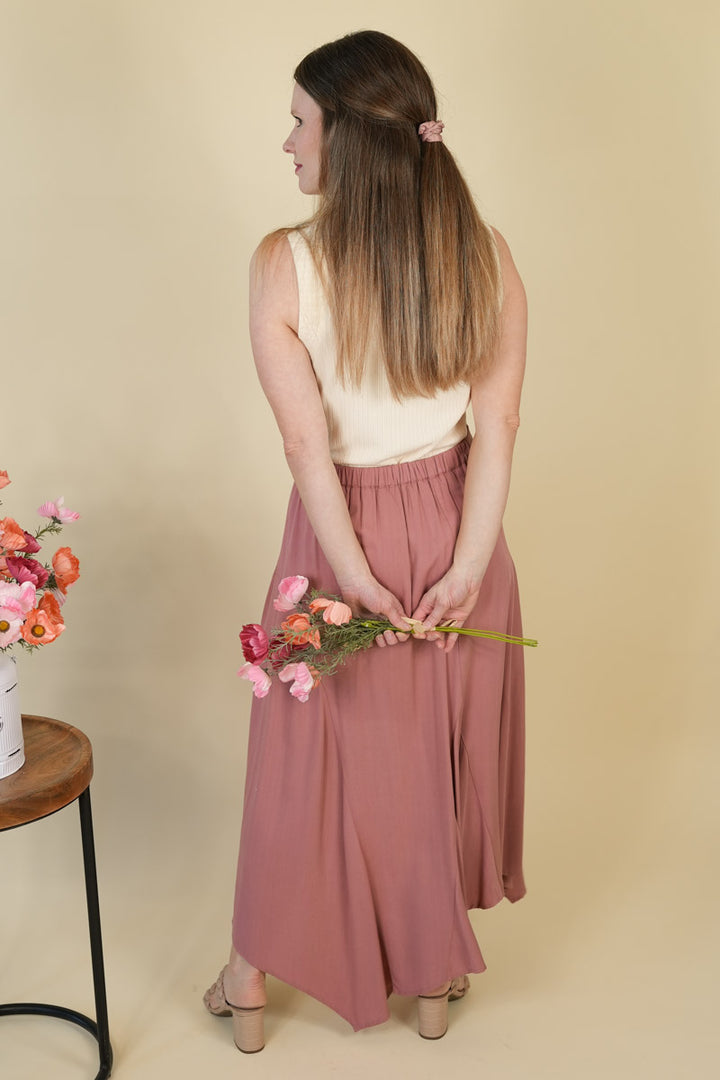 Women's Asymmetrical High Low Midi Skirt in Mauve