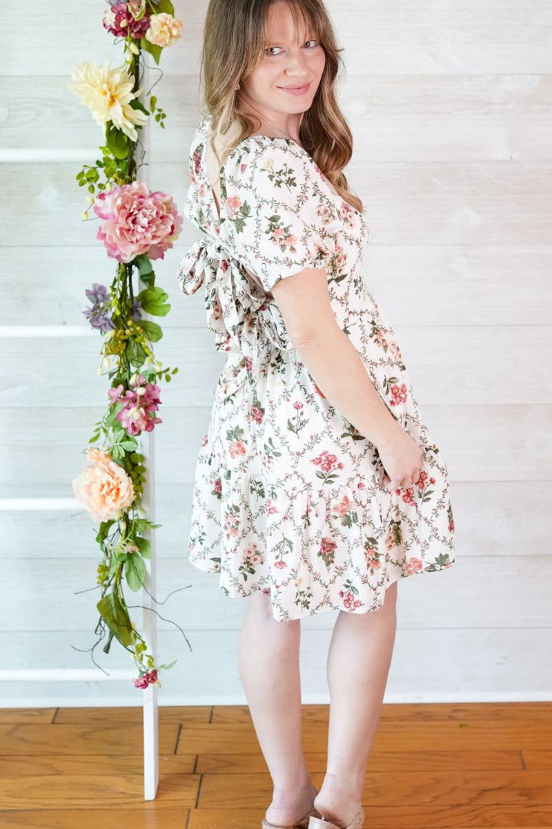 time to grow floral mini dress Melrose Tie Back Barnes Cobalt Blue Mini Floral mini dress with STY-H42827 DRY ROSE Size:12.6