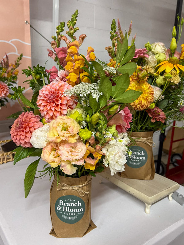 Branch and Bloom Farms Wrapped Mason Jar Arrangement