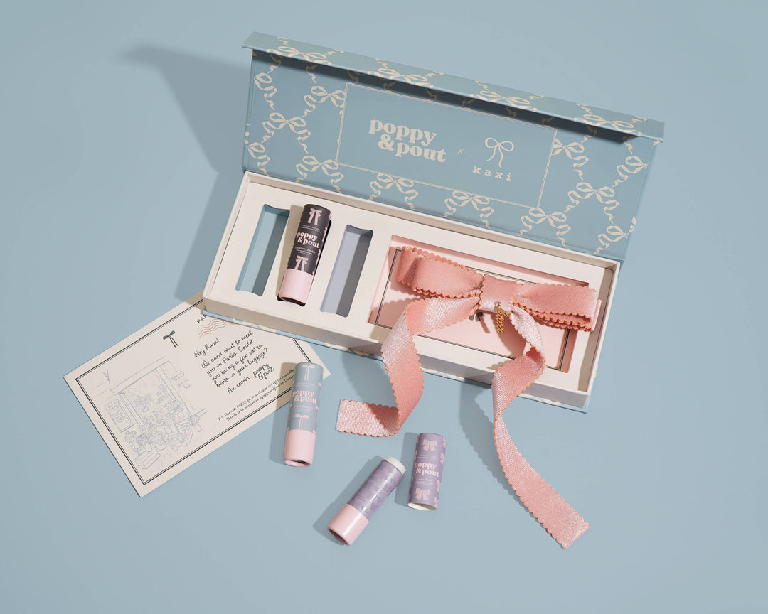 Poppy and Pout Coquette Lip Balm Trio + Kaxi Hair Bow Gift Set