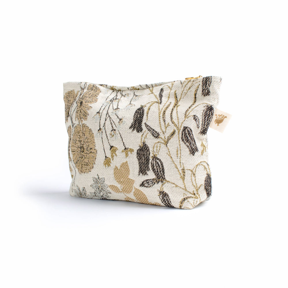 Floral patterned pouch on a white background