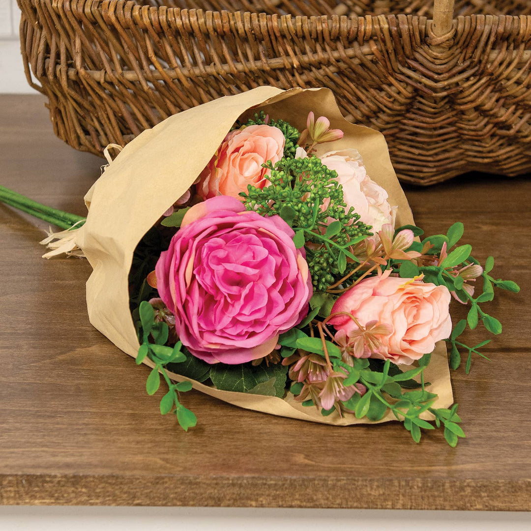 Faux Flower Market Bouquet with Pink Peonies