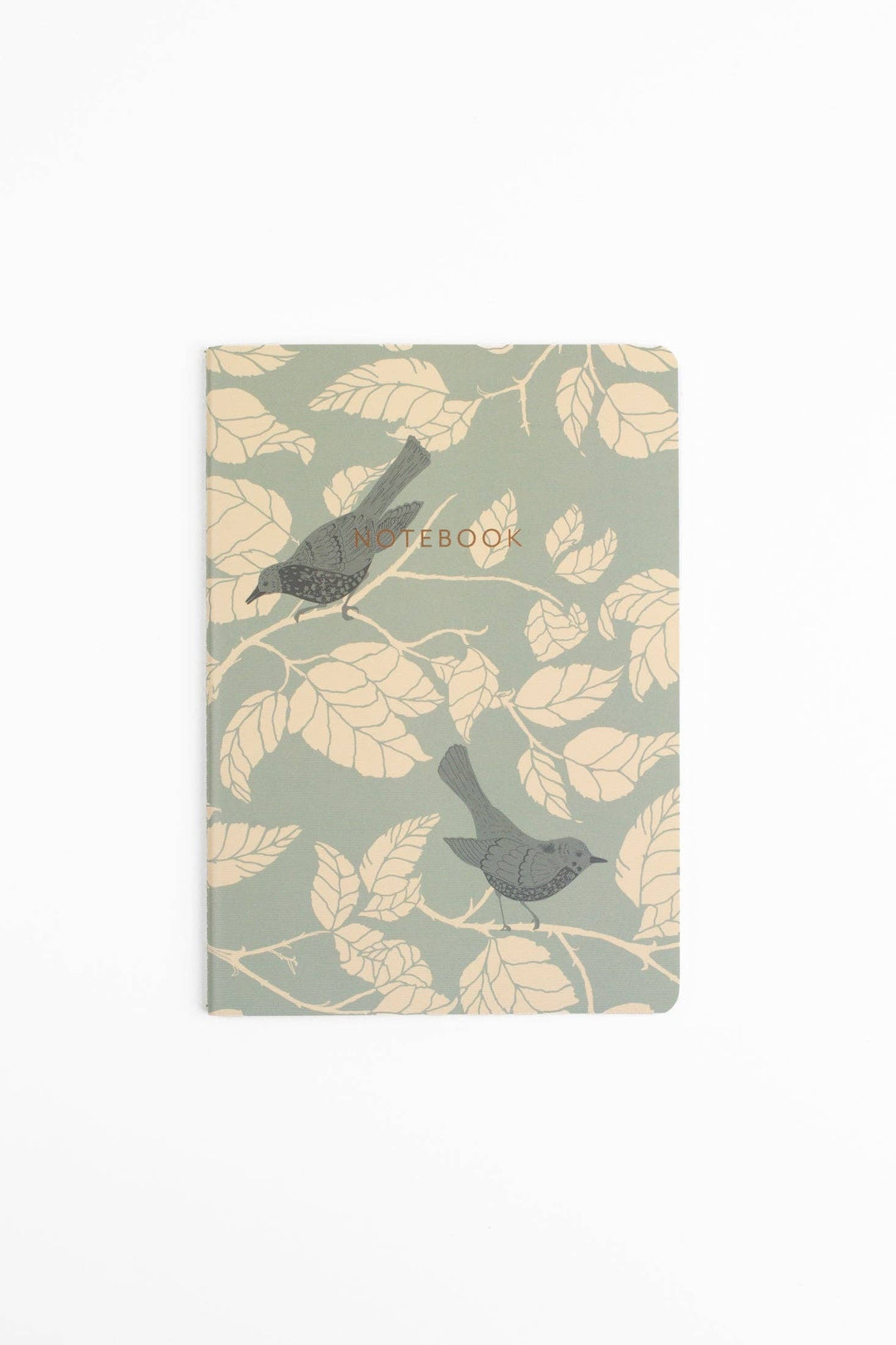 Notebook with bird and leaf design on a light green background