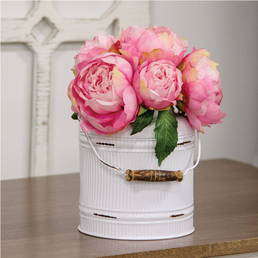 Faux Pink Peony Bouquet in Bucket