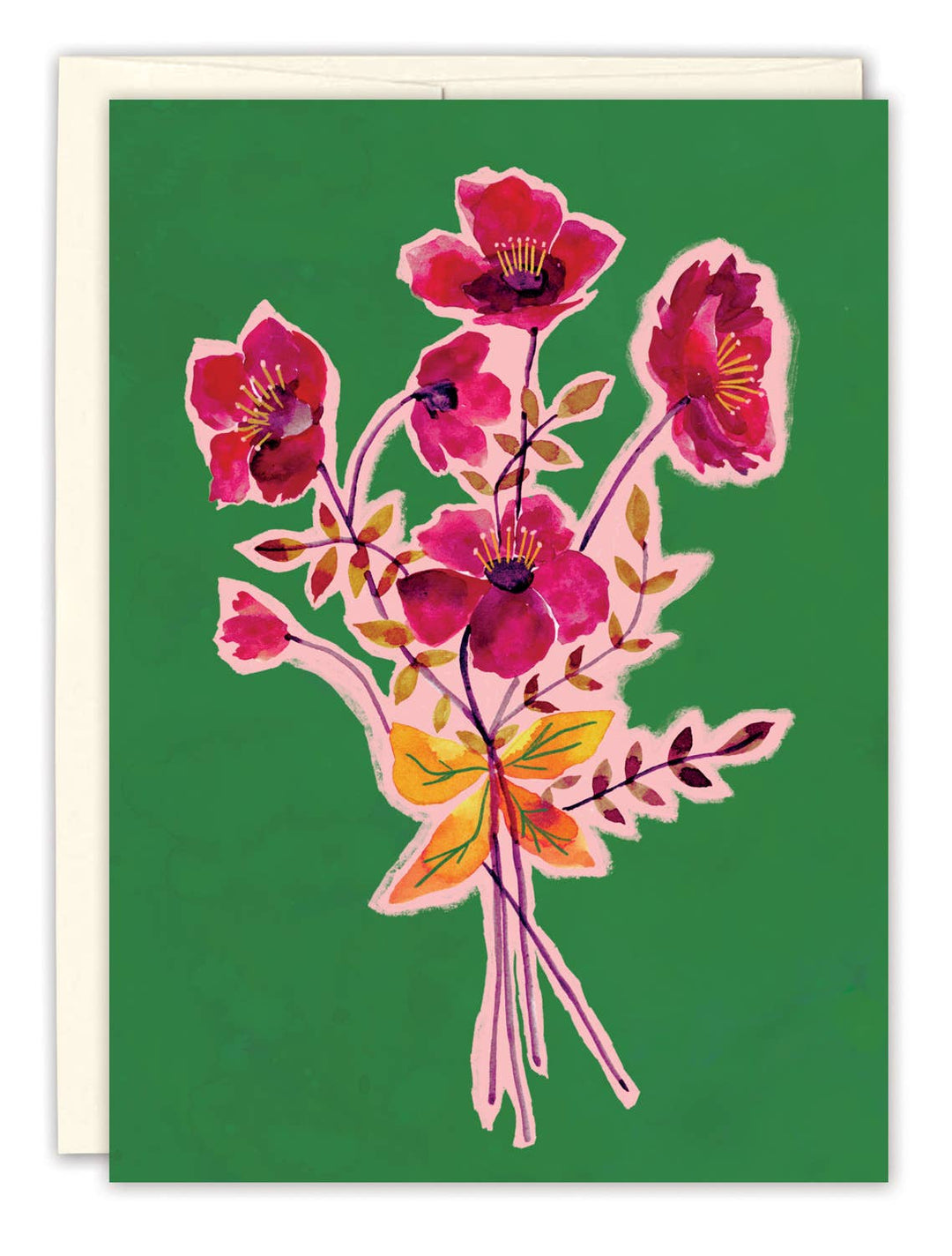 Red Posies Blank Floral Greeting Card