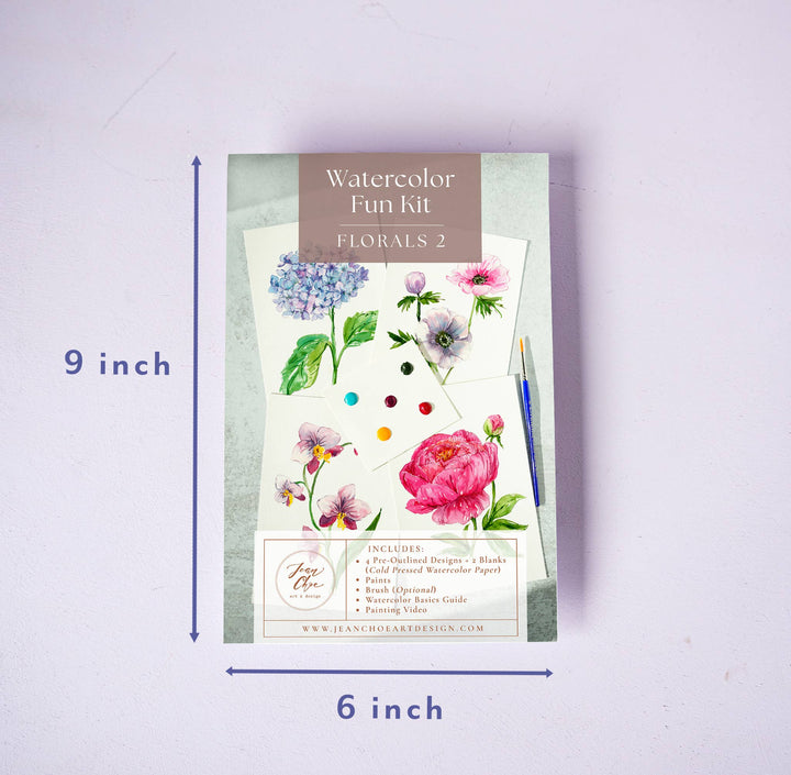 Watercolor Fun Kit with floral designs on a light purple background