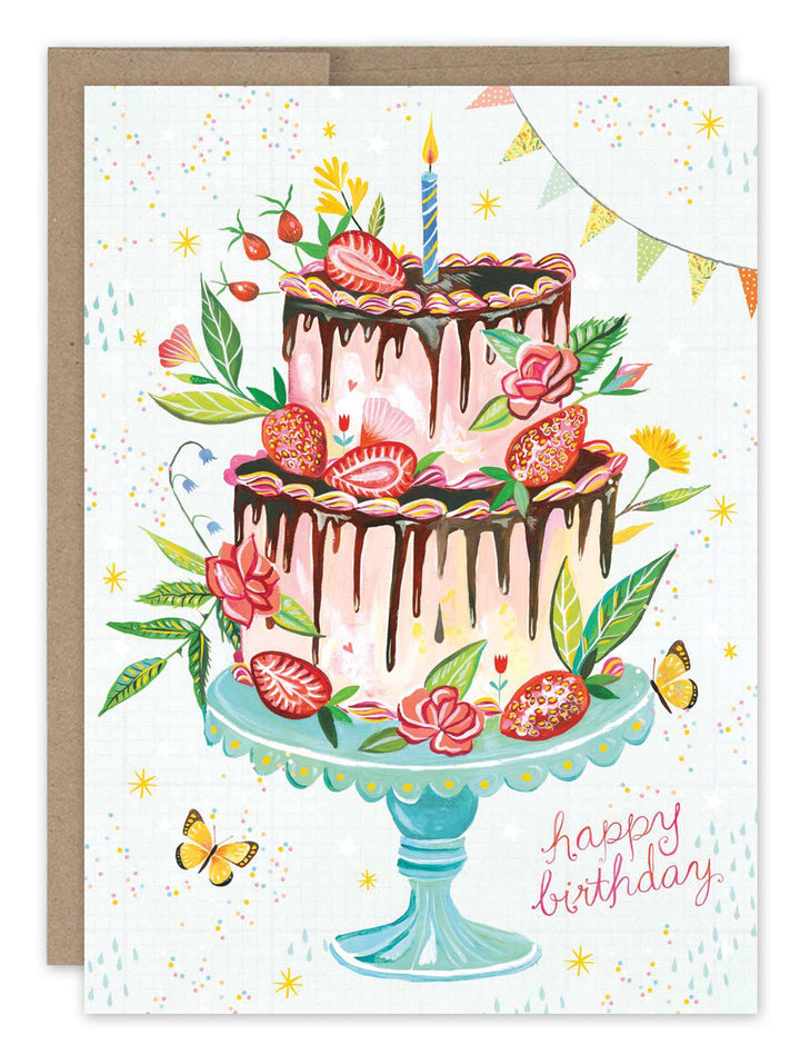Birthday Card with Tiered Strawberry Cake