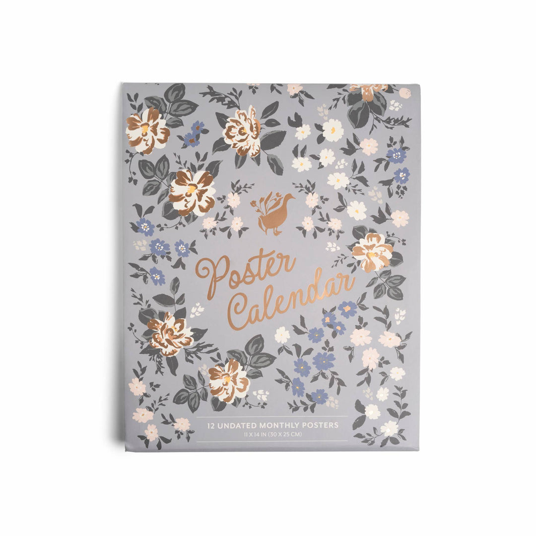 Floral-patterned poster calendar on a white background