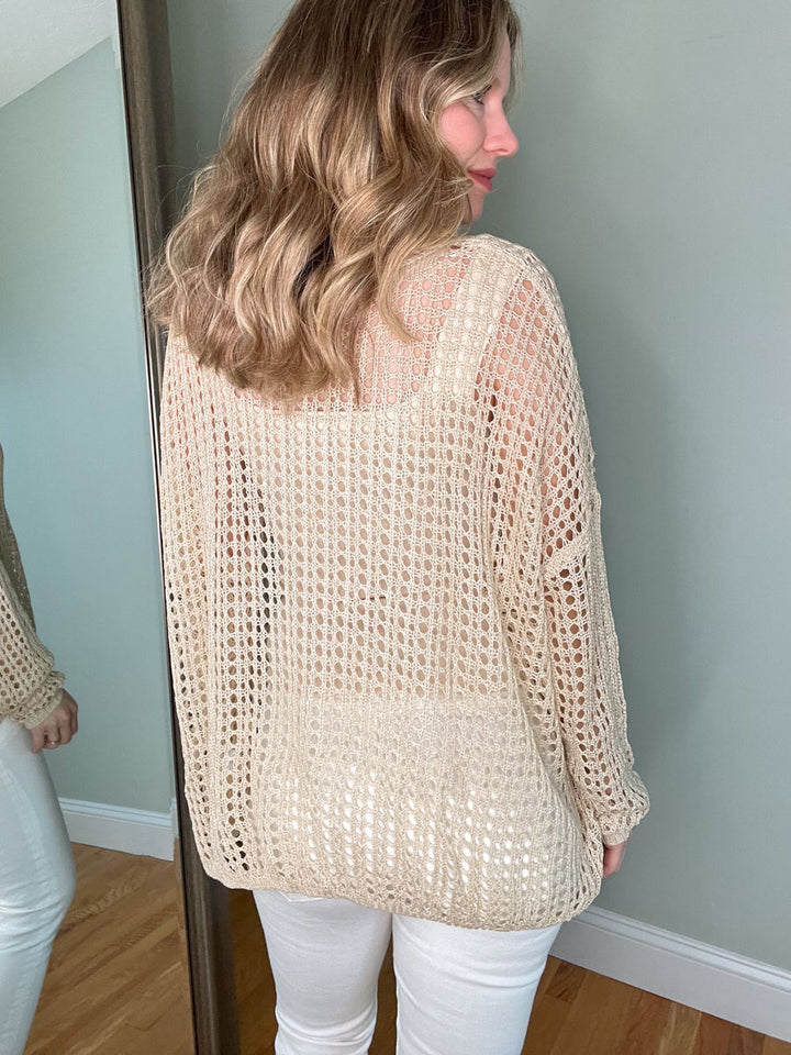 Taupe Long Sleeve Open Knit Sweater