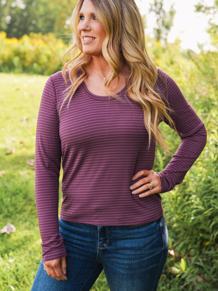 Thread and Supply Lauren Top - Eggplant | Plum Long Sleeve Striped Top