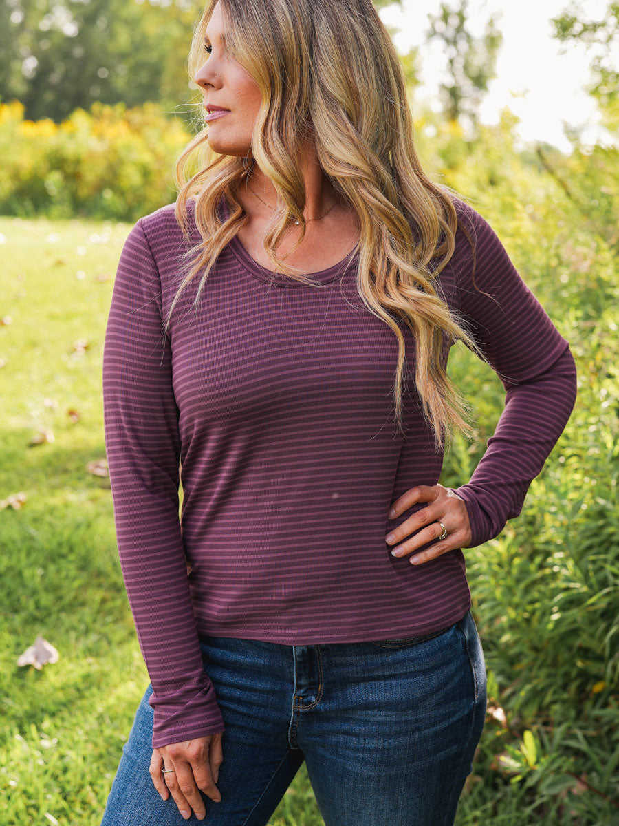 Thread and Supply Lauren Top - Eggplant | Plum Long Sleeve Striped Top