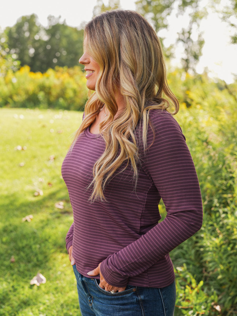 Thread and Supply Lauren Top - Eggplant | Plum Long Sleeve Striped Top