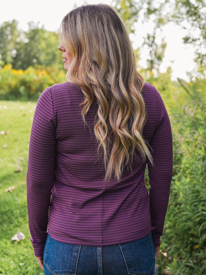 Thread and Supply Lauren Top - Eggplant | Plum Long Sleeve Striped Top