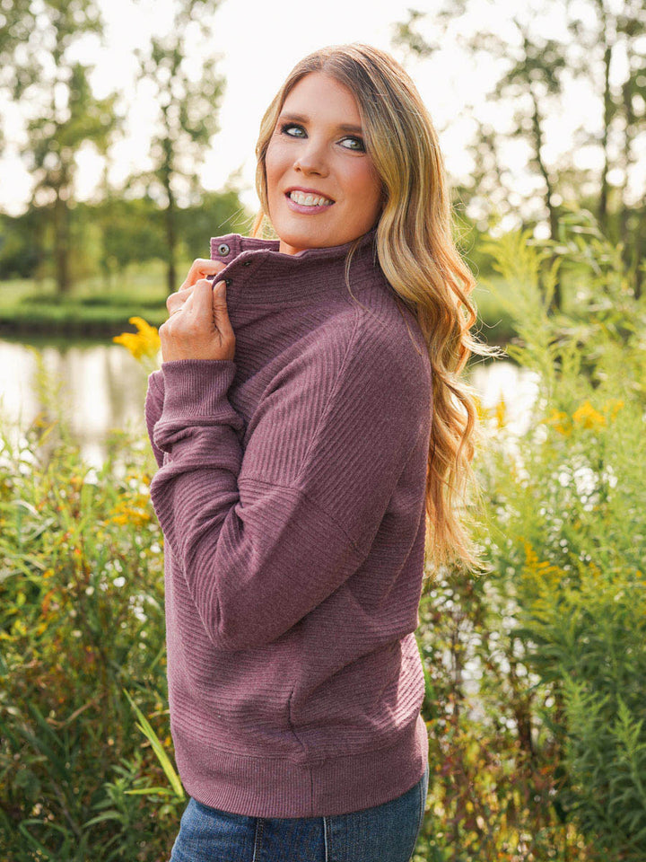 Thread and Supply Merrick Top - Eggplant Heather | Quarter Snap Pullover in Plum