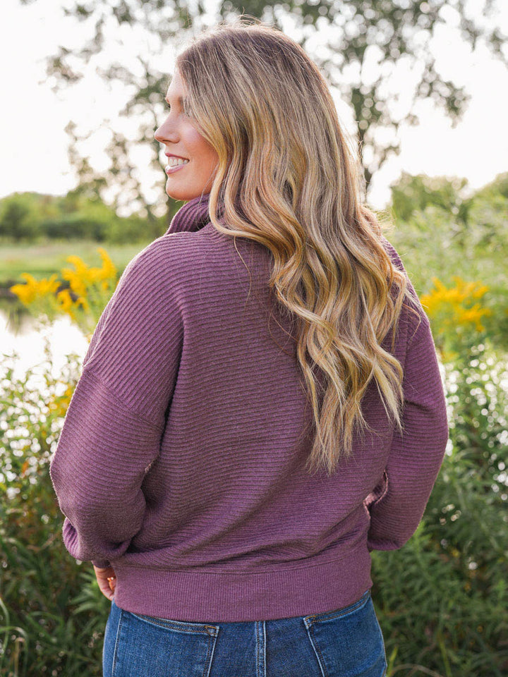 Thread and Supply Merrick Top - Eggplant Heather | Quarter Snap Pullover in Plum