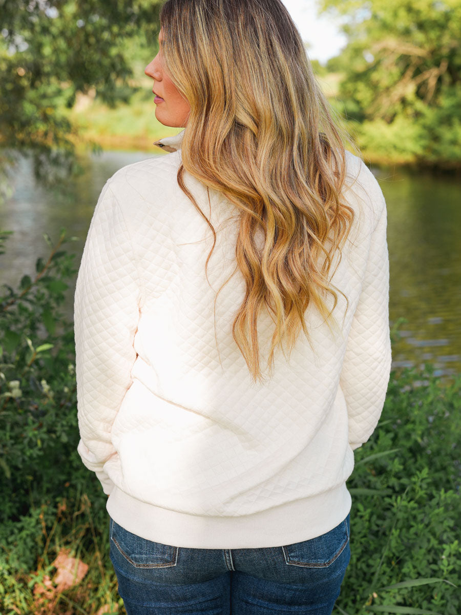 Ivory Quarter Snap Quilted Pullover