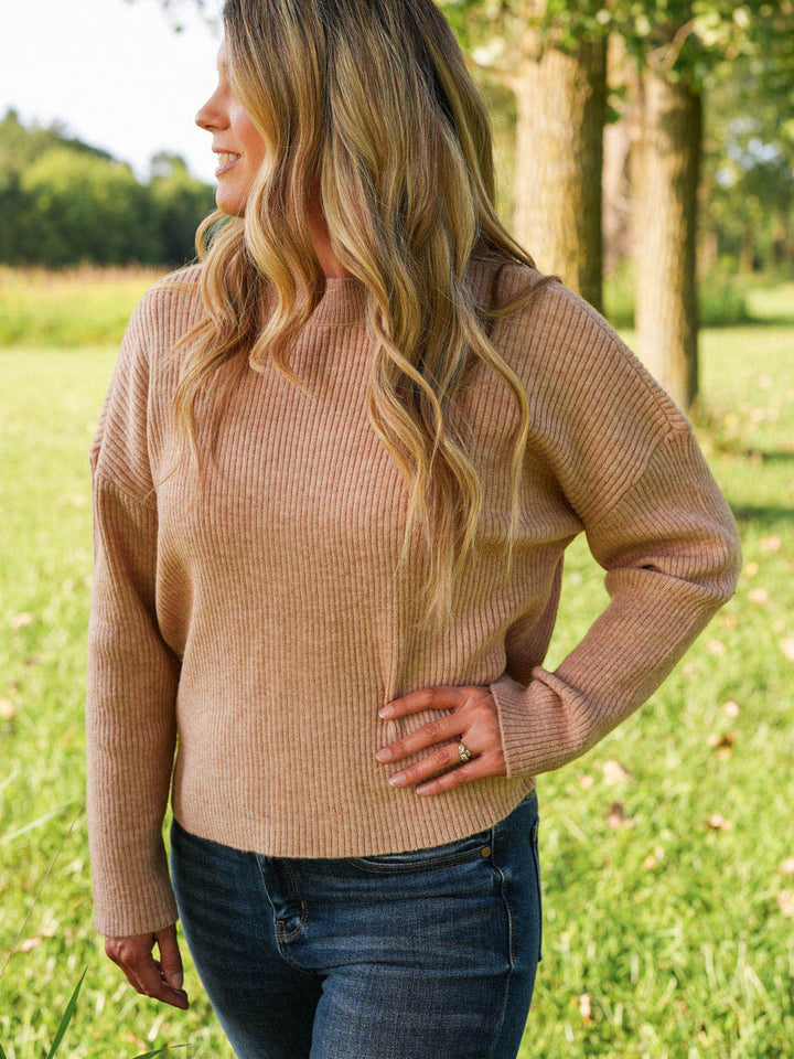 Thread and Supply Lana Sweater Heather Mocha - Cozy Ribbed Mock Neck Pullover Sweater