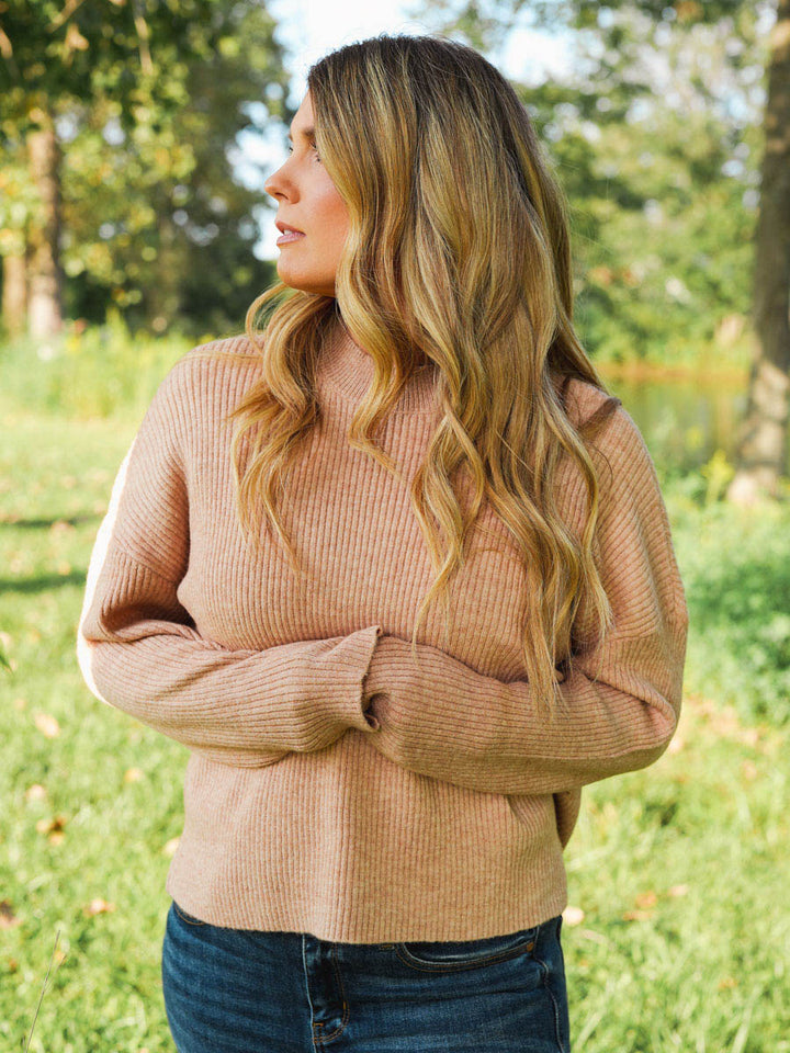 Thread and Supply Lana Sweater Heather Mocha - Cozy Ribbed Mock Neck Pullover Sweater