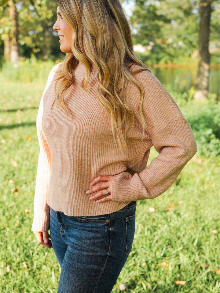 Thread and Supply Lana Sweater Heather Mocha - Cozy Ribbed Mock Neck Pullover Sweater