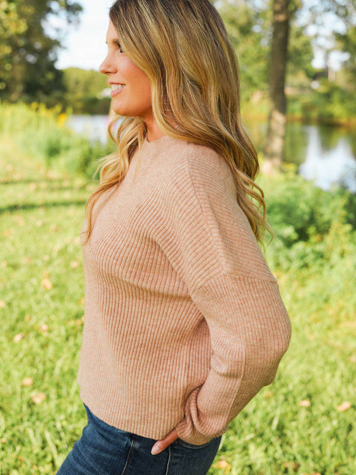 Thread and Supply Lana Sweater Heather Mocha - Cozy Ribbed Mock Neck Pullover Sweater