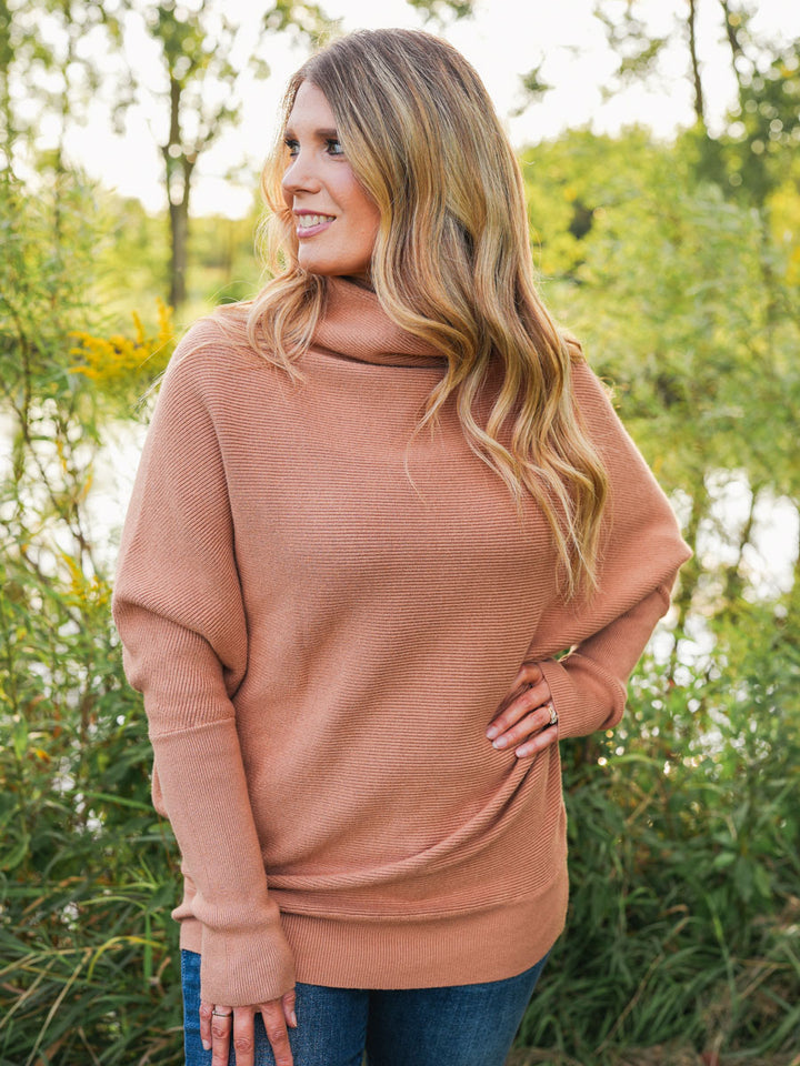 High Neck Dolman Sleeve Sweater in Toast