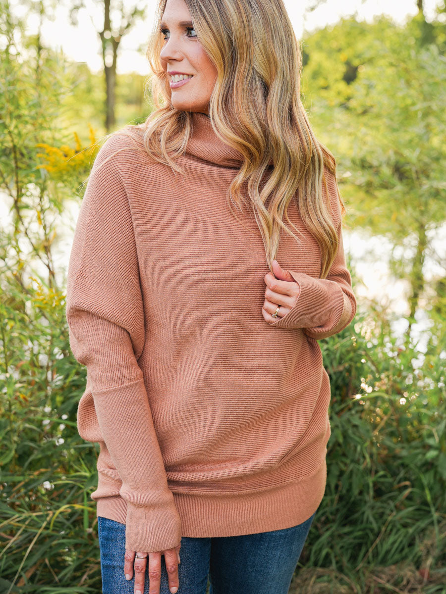 High Neck Dolman Sleeve Sweater in Toast