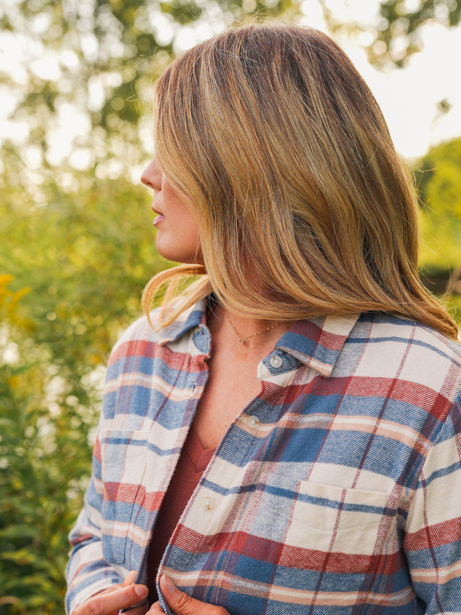 Thread and Supply Bombay Shirt | Blue, rust and cream flannel button down shirt