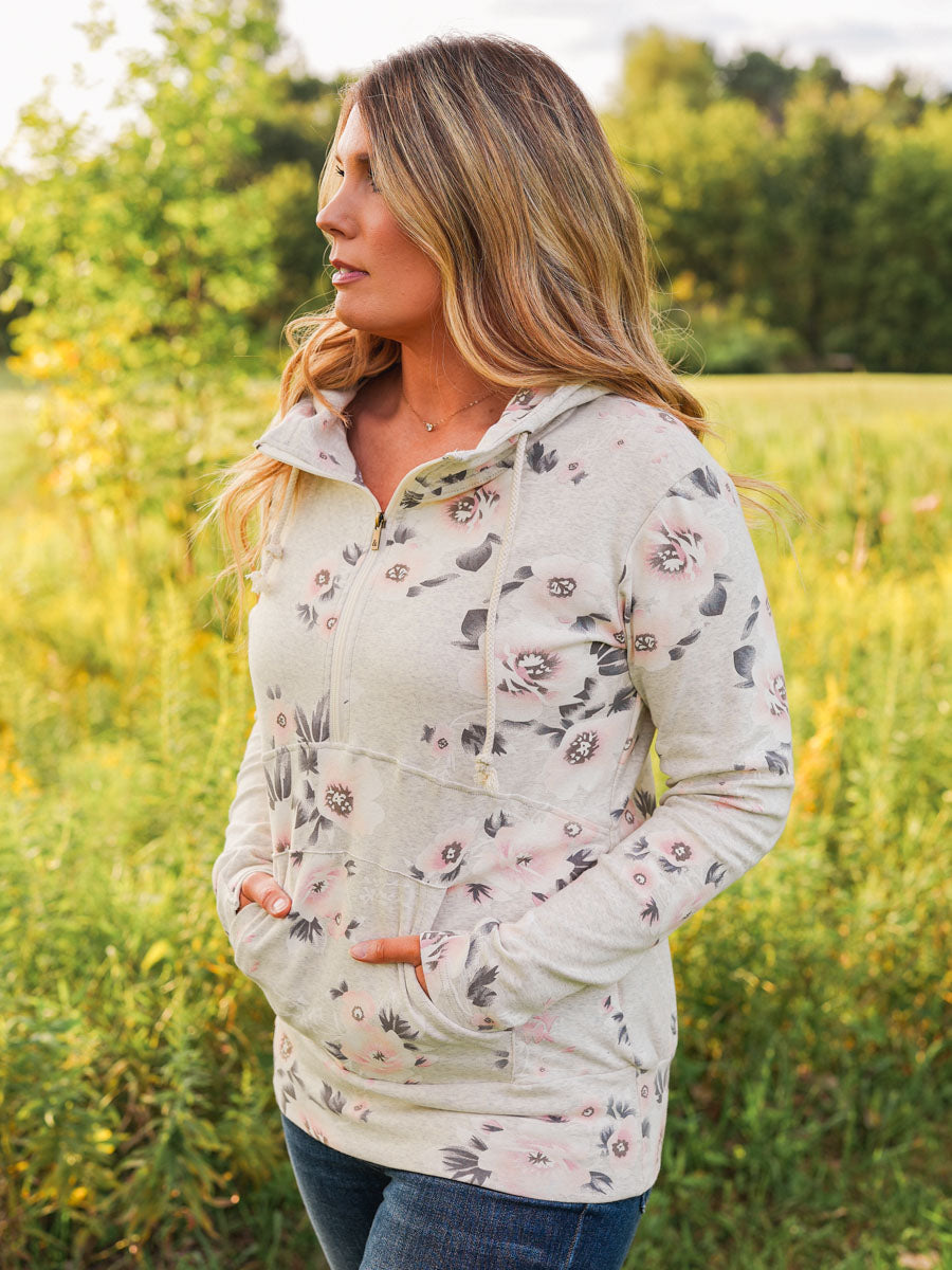 Floral half zip pullover