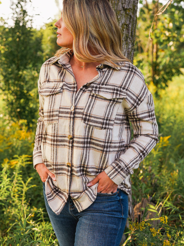 Brown and Ivory Plaid Flannel Button Down