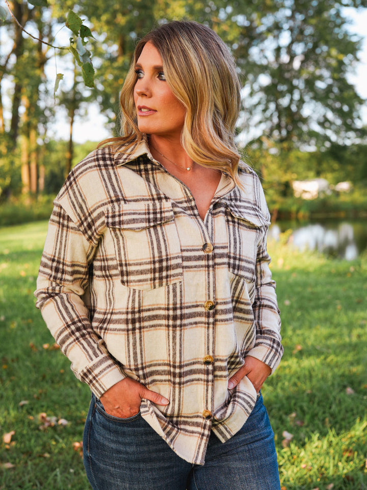 Brown and Ivory Plaid Flannel Button Down