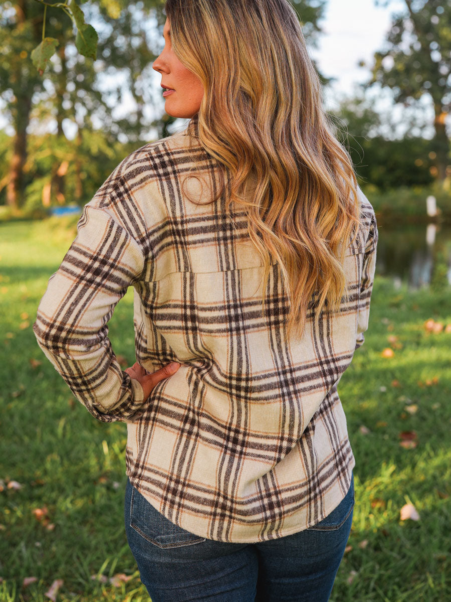 Brown and Ivory Plaid Flannel Button Down