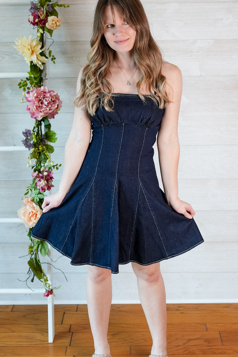 Night Ride Fit and Flare Denim Mini Dress