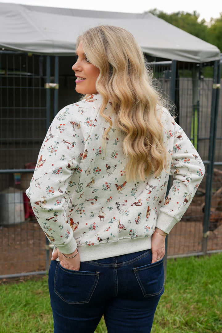 Ducks and Chickens Floral Crew Neck Sweatshirt