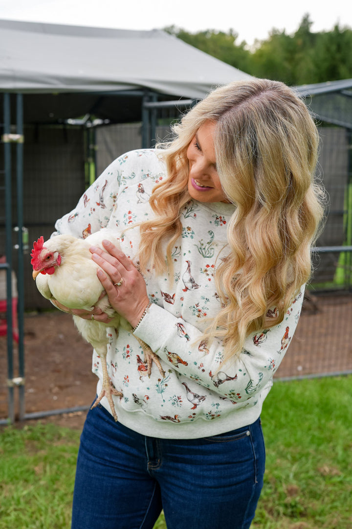 Ducks and Chickens Floral Crew Neck Sweatshirt