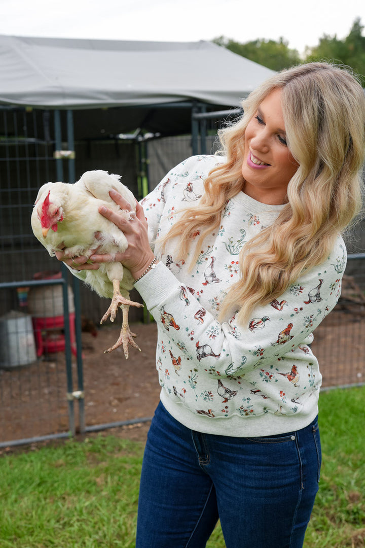 Ducks and Chickens Floral Crew Neck Sweatshirt