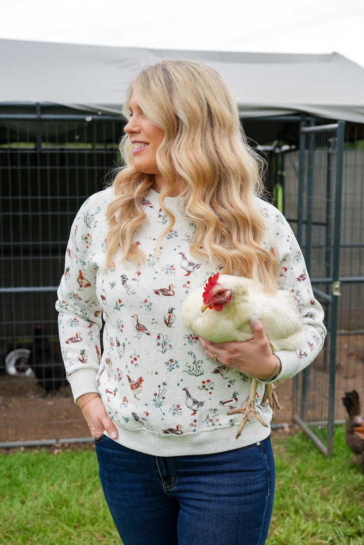 Ducks and Chickens Floral Crew Neck Sweatshirt