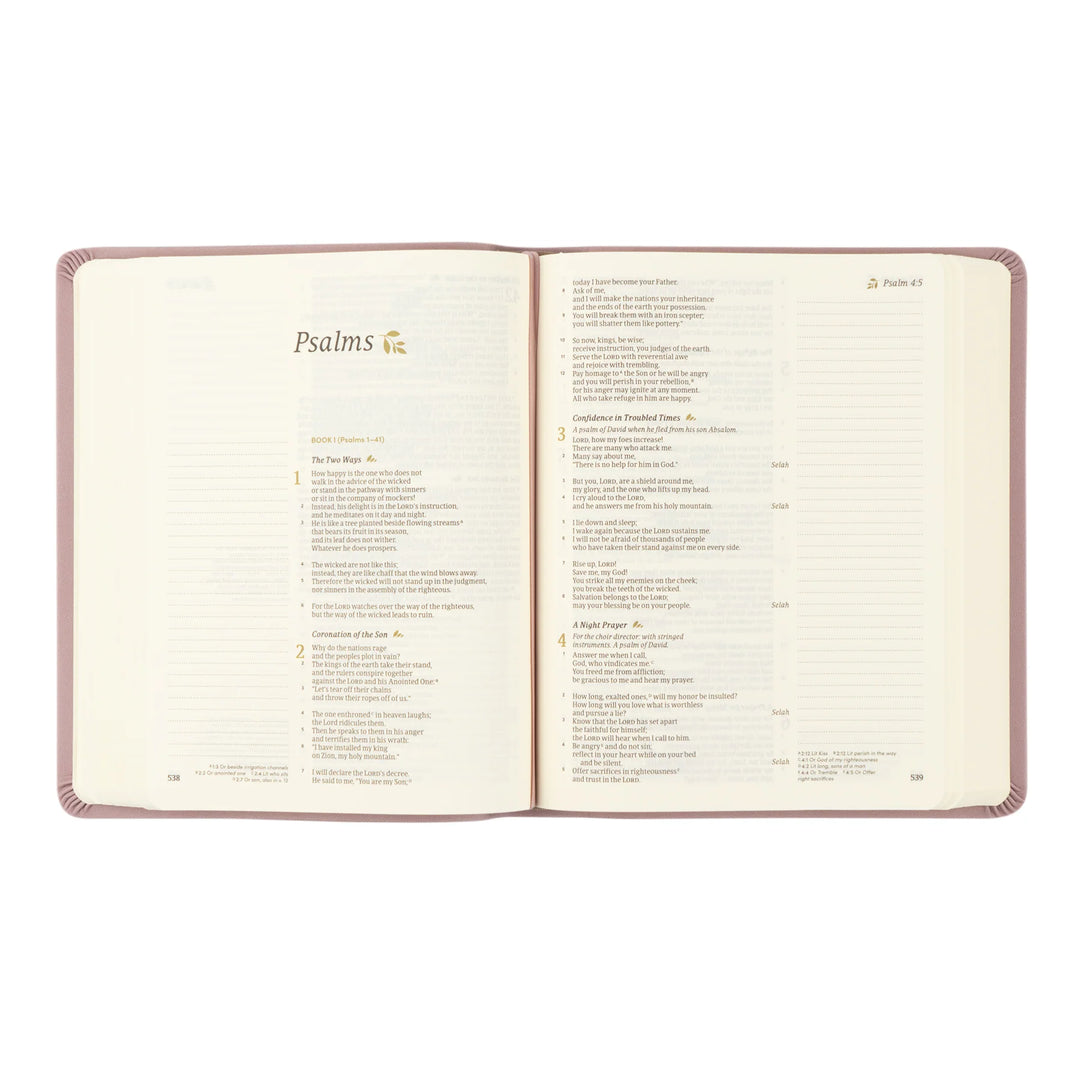 Open Bible with 'Psalms' section on a white background