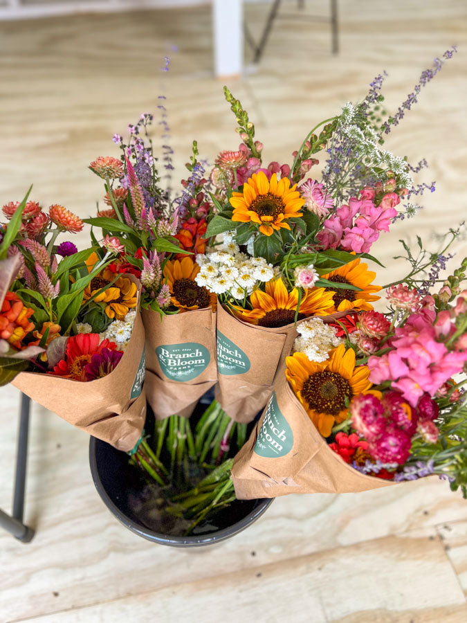 Fresh market bouquets in the Branch and Bloom Farmstand