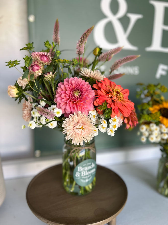 Mason Jar Arrangement in the Branch and Bloom Farmstand