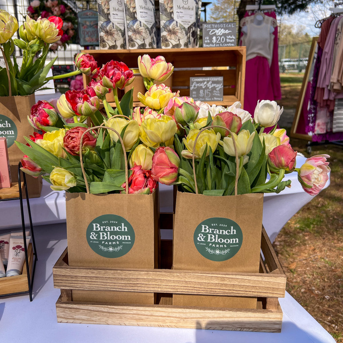 Branch and Bloom Farms Mini Market Bag with Tulips