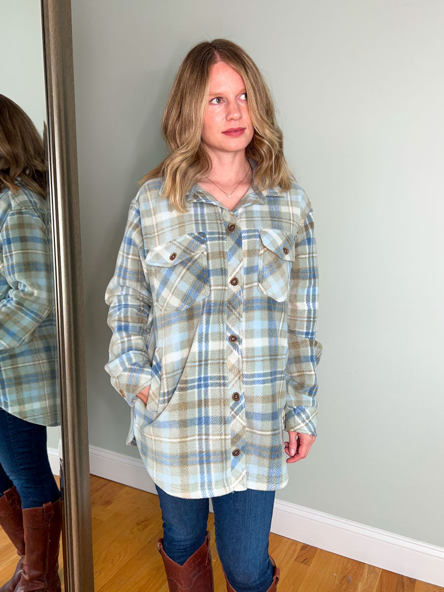 Thread and Supply Tullis Jacket - Sage Blue Plaid | Fleece Shacket