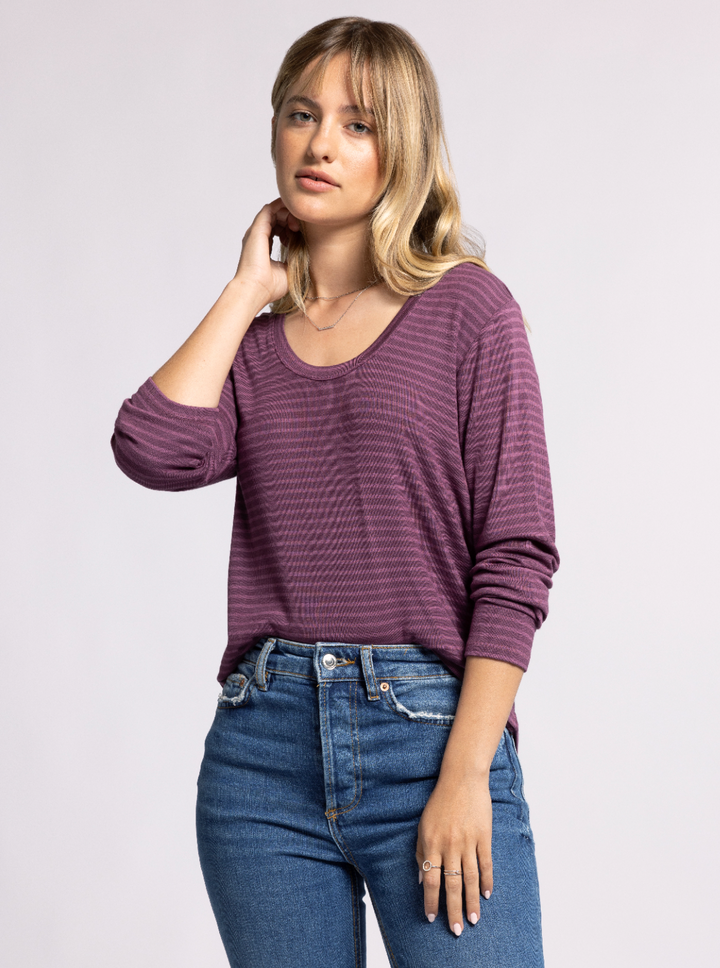 Thread and Supply Lauren Top - Eggplant | Plum Long Sleeve Striped Top