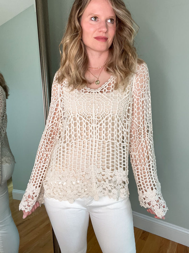 Floral Crochet Top in Natural