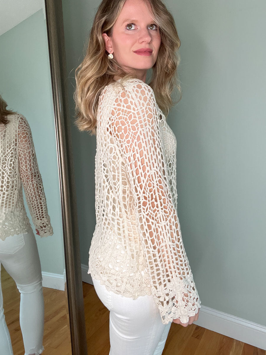 Floral Crochet Top in Natural