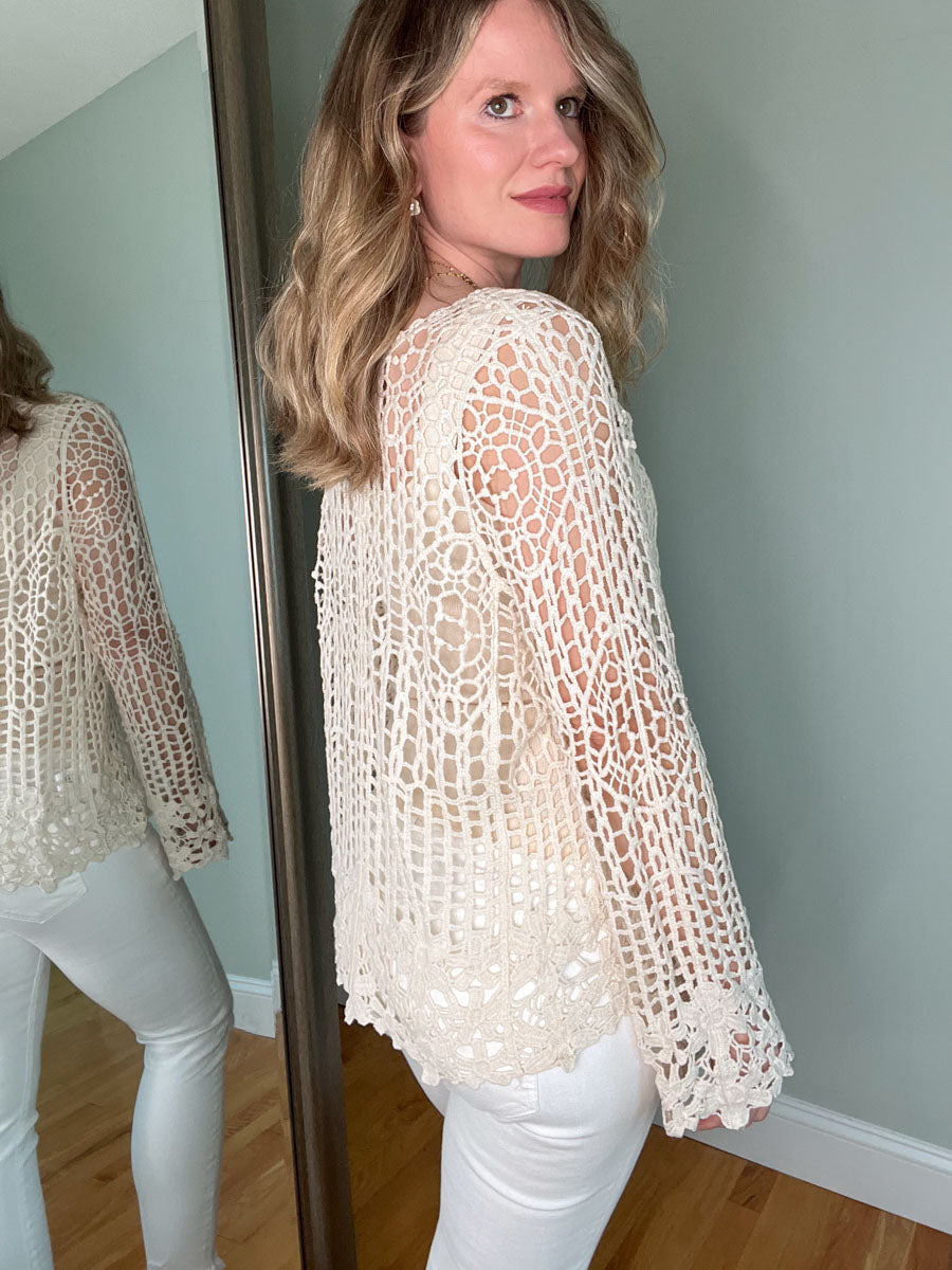 Floral Crochet Top in Natural