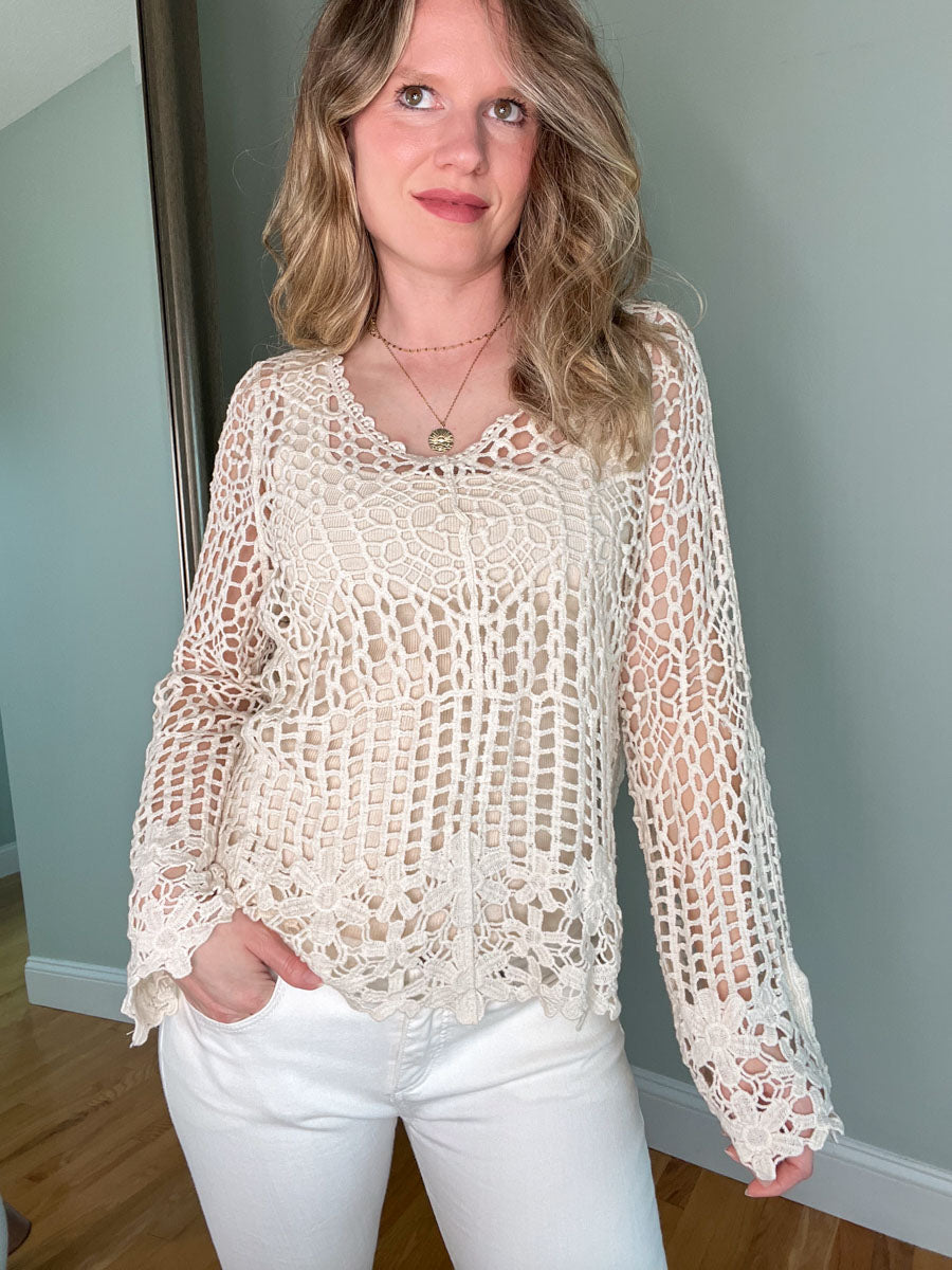 Floral Crochet Top in Natural