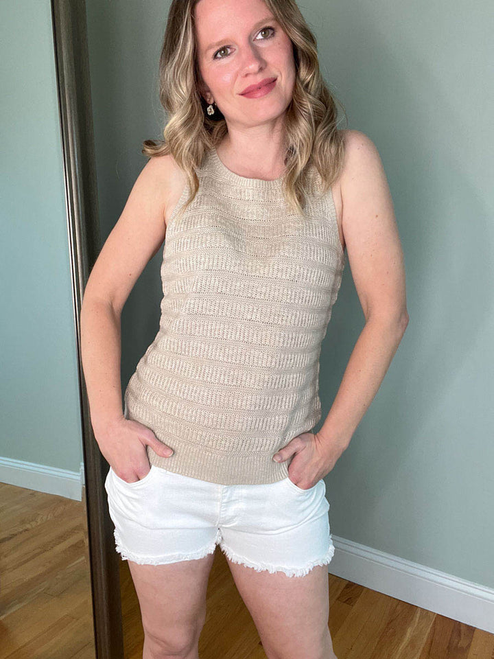 Thread and Supply Amber Tank Top | Crochet Knit Tank Top in Taupe