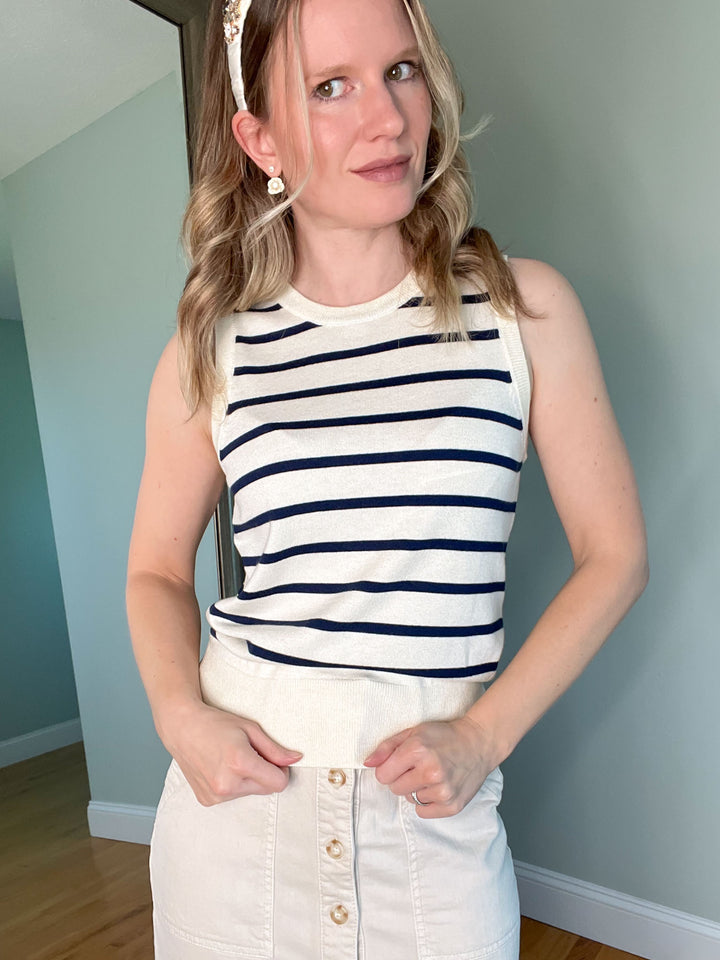 Thread and Supply Elsa Tank | Sleeveless Navy and Cream Striped Top